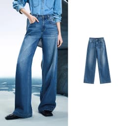 TOYOUTH Women Denim Jeans 2025 Spring New Acetate Wide Leg Mid Low Waist Slim Fit Straight Wide Leg Pants