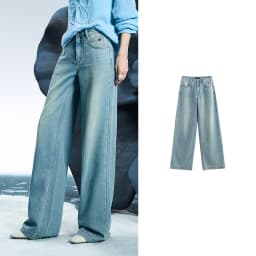TOYOUTH Women Denim Jeans 2025 Spring New Acetate Wide Leg Mid Low Waist Slim Fit Straight Wide Leg Pants