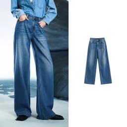 TOYOUTH Women Denim Jeans 2025 Spring New Acetate Wide Leg Mid Low Waist Slim Fit Straight Wide Leg Pants