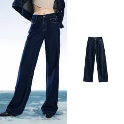 TOYOUTH Women Denim Jeans 2025 Spring New Acetate Wide Leg Mid Low Waist Slim Fit Straight Wide Leg Pants