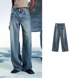 TOYOUTH Women Denim Jeans 2025 Spring New Acetate Wide Leg Mid Low Waist Slim Fit Straight Wide Leg Pants