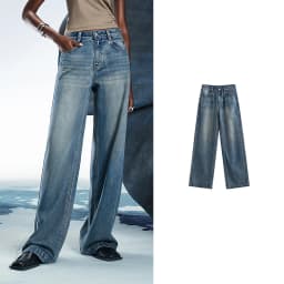 TOYOUTH Women Denim Jeans 2025 Spring New Acetate Wide Leg Mid Low Waist Slim Fit Straight Wide Leg Pants
