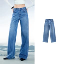 TOYOUTH Women Denim Jeans 2025 Spring New Acetate Wide Leg Mid Low Waist Slim Fit Straight Wide Leg Pants