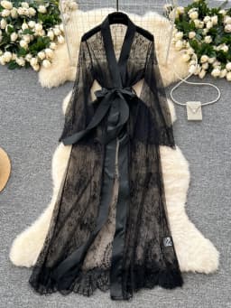 Sexy Long Coats for Women Vintage Lace Sheer Lace-up V-neck Long Sleeve Female Elegant Cardigans Aesthetic Clothes Dropshipping