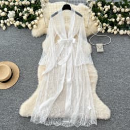 Sexy Long Coats for Women Vintage Lace Sheer Lace-up V-neck Long Sleeve Female Elegant Cardigans Aesthetic Clothes Dropshipping