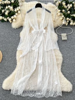 Sexy Long Coats for Women Vintage Lace Sheer Lace-up V-neck Long Sleeve Female Elegant Cardigans Aesthetic Clothes Dropshipping