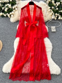 Sexy Long Coats for Women Vintage Lace Sheer Lace-up V-neck Long Sleeve Female Elegant Cardigans Aesthetic Clothes Dropshipping