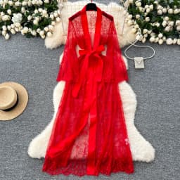 Sexy Long Coats for Women Vintage Lace Sheer Lace-up V-neck Long Sleeve Female Elegant Cardigans Aesthetic Clothes Dropshipping