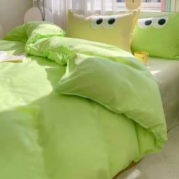 Cute Korean Style Duvet Cover Set No Filler Green Pink Mix Color Flat Sheet Pillowcases Polyester Twin Queen Size Bed Linens