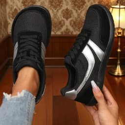 Women's Wide Toe Shoes Sneakers Barefoot Casual Wide Last Fashionable Canvas Black Flat Board Shoe Breathable Mesh Running Shoes