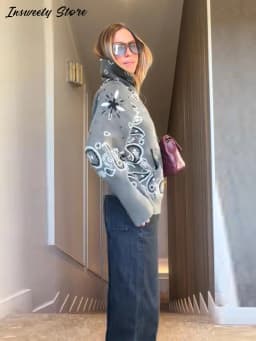 Fashion Knit Printed Sweater Women's Stand Collar Long Sleeve Zippers Vintage Style Cardigan 2026 Autumn New Lady Casual Top ﻿