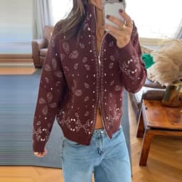 Fashion Knit Printed Sweater Women's Stand Collar Long Sleeve Zippers Vintage Style Cardigan 2026 Autumn New Lady Casual Top 