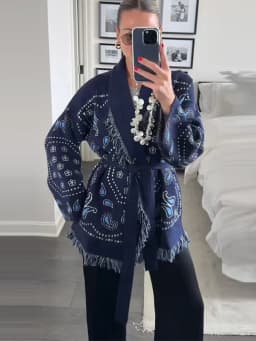Vintage Tassels Print Women's Print Cardigan V-Neck Lace Up Full Sleeve Spliced Sweaters 2025 Autumn Lady All-match Kintwears