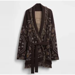 Vintage Tassels Print Women's Print Cardigan V-Neck Lace Up Full Sleeve Spliced Sweaters 2025 Autumn Lady All-match Kintwears