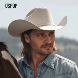 USPOP 100% Wool Felt Cowboy Hat with Belt Buckle 4 Sizes Wide Brim Jazz Hat Autumn Winter Fedoras