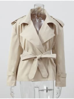 Women Waist Cinching Windbreaker Fashion Solid Laple Neck Button Long Sleeve Single-breasted Coats 2026 Lady Street Solid Jacket
