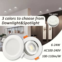 10pcs CCT Spot Downlight Recessed LED Ceiling Light 3 Color Adjusted AC100-240V Dial Swich 3000K/4000K/6500K Indoor Lighting