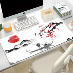 XXL Large Desk Mat Japanese Style Gaming Mouse Pad Pink Sakura Mousepads Black White Torii Art Mouse Mats Rugs for Laptop Gamer