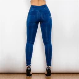 Shascullfites Melody High-Waist Zipper Fly Jeggings Butt Lift Stretch Blue Denim Jeans for Women