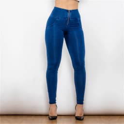 Shascullfites Melody High-Waist Zipper Fly Jeggings Butt Lift Stretch Blue Denim Jeans for Women