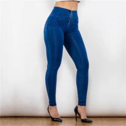 Shascullfites Melody High-Waist Zipper Fly Jeggings Butt Lift Stretch Blue Denim Jeans for Women