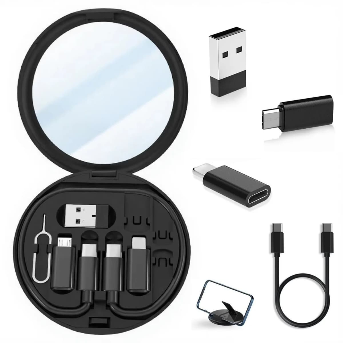 General Multifunctional 60W Type C Data Cable Set Fast Charge For IPhone Chargers Storage Box Card Pin Travel Box Phone Holder