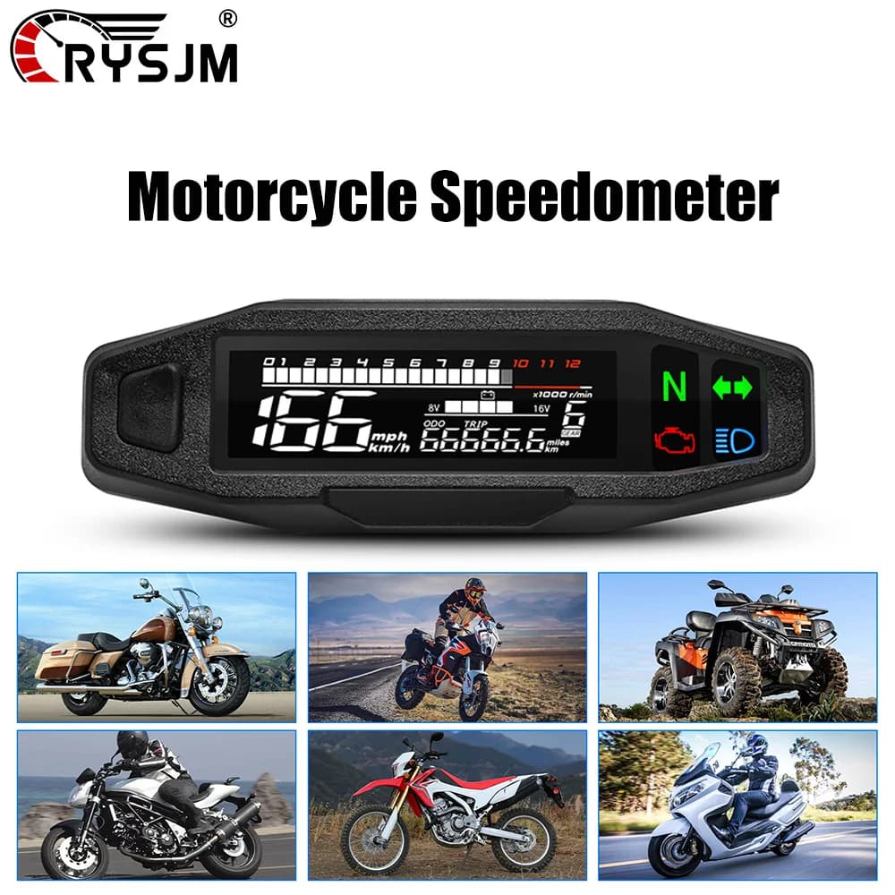 Motorcycle Speedometer 0-12000RPM Tachometer Voltage Gauge 1-6 Gear Meter Odometer Instrument For 12V Motor Waterproof Universal
