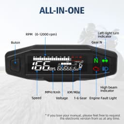 Motorcycle Speedometer 0-12000RPM Tachometer Voltage Gauge 1-6 Gear Meter Odometer Instrument For 12V Motor Waterproof Universal