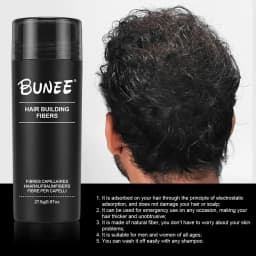 BUNEE Hair Fiber 27.5g: Men's Natural Hair-Thickening Fibers for Balding Areas, Fills Part Lines, Includes 27.5g Fiber Powder.