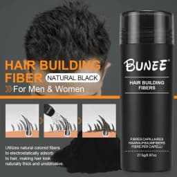 BUNEE Hair Fiber 27.5g: Men's Natural Hair-Thickening Fibers for Balding Areas, Fills Part Lines, Includes 27.5g Fiber Powder.