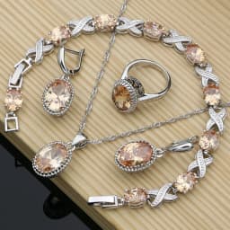 Natural 925 Silver Jewelry Purple Cubic Zirconia White Crystal Jewelry Sets  Women Earrings/Pendant/Necklace/Rings/Bracelet