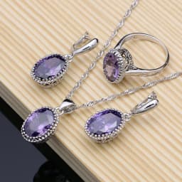 Natural 925 Silver Jewelry Purple Cubic Zirconia White Crystal Jewelry Sets  Women Earrings/Pendant/Necklace/Rings/Bracelet