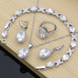 Natural 925 Silver Jewelry Purple Cubic Zirconia White Crystal Jewelry Sets  Women Earrings/Pendant/Necklace/Rings/Bracelet