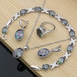 Natural 925 Silver Jewelry Purple Cubic Zirconia White Crystal Jewelry Sets  Women Earrings/Pendant/Necklace/Rings/Bracelet