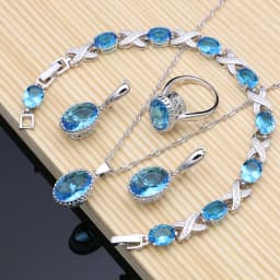 Natural 925 Silver Jewelry Purple Cubic Zirconia White Crystal Jewelry Sets  Women Earrings/Pendant/Necklace/Rings/Bracelet