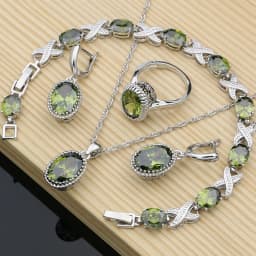 Natural 925 Silver Jewelry Purple Cubic Zirconia White Crystal Jewelry Sets  Women Earrings/Pendant/Necklace/Rings/Bracelet