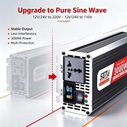 Pure Sine Wave Inverter 3000W 12V24V to 220V 50Hz to 110V 60Hz Car Home Battery Solar Power Converter Universal Socket