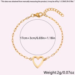 14k Stainless Steel Hollow Heart Bracelet for Women, Adjustable, Giving Heart-Shaped Jewelry Gifts to Girlfriends and Couples