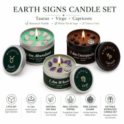 12 Zodiac Candles Set Astrology Scented Soy Candles with Healing Crystal Gemstones 3oz Tin Affirmation Meditation Gift for Women