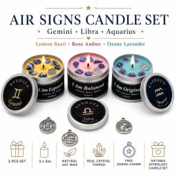 12 Zodiac Candles Set Astrology Scented Soy Candles with Healing Crystal Gemstones 3oz Tin Affirmation Meditation Gift for Women