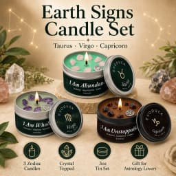 12 Zodiac Candles Set Astrology Scented Soy Candles with Healing Crystal Gemstones 3oz Tin Affirmation Meditation Gift for Women