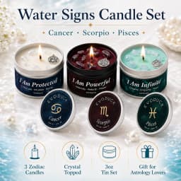 12 Zodiac Candles Set Astrology Scented Soy Candles with Healing Crystal Gemstones 3oz Tin Affirmation Meditation Gift for Women