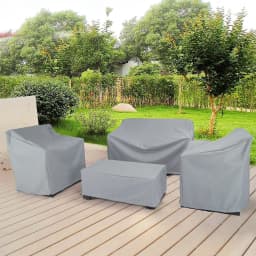 Size 68 Silver Oxford Cloth Patio Furniture Cover, Waterproof Rain & Dust Protector for Rattan Table, Chairs & Sofa Set