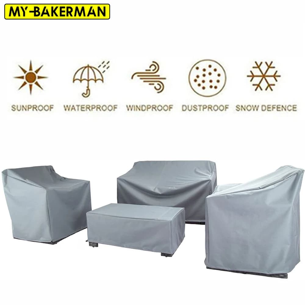 Size 68 Silver Oxford Cloth Patio Furniture Cover, Waterproof Rain & Dust Protector for Rattan Table, Chairs & Sofa Set