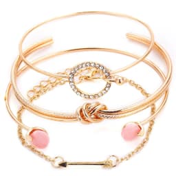 Bohemian Metal Chain Bracelet Set For Women Geometric Gold Color Thick Link Chain Open Bangle Female Fashion Jewelry