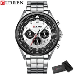 CURREN Luxury Brand Watches for Men Casual Sporty Quartz Wristwatch with Stainless Steel Band Chronograph Clock Male Silver