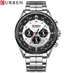 CURREN Luxury Brand Watches for Men Casual Sporty Quartz Wristwatch with Stainless Steel Band Chronograph Clock Male Silver