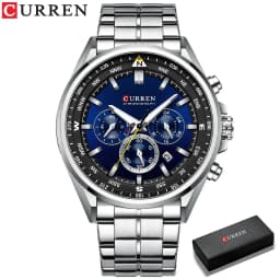 CURREN Luxury Brand Watches for Men Casual Sporty Quartz Wristwatch with Stainless Steel Band Chronograph Clock Male Silver