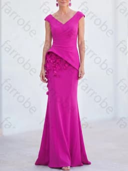 Customized Mermaid V-Neck Cap Sleeves Ruched Mother of The Bride Dresses Elegant Evening Dress Sexy High Quality Prom Party Gown
