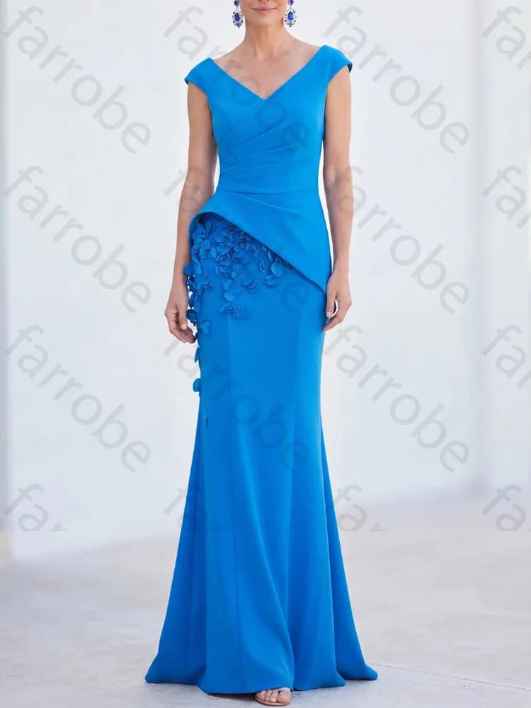 Customized Mermaid V-Neck Cap Sleeves Ruched Mother of The Bride Dresses Elegant Evening Dress Sexy High Quality Prom Party Gown